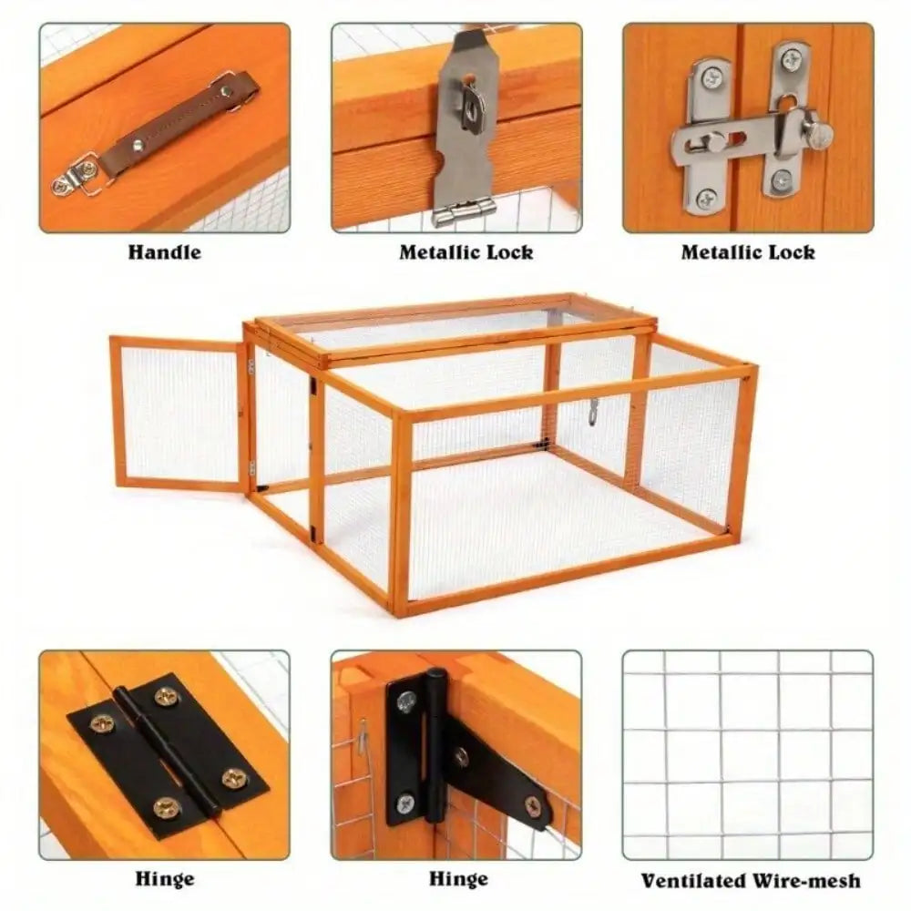 Wood Rabbit Hutch Folding Chicken Coop with Roosting Bar Outdoor Animal Shelter