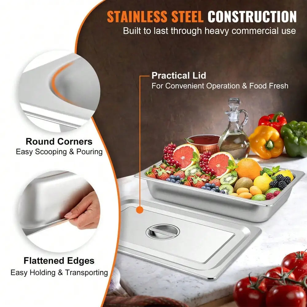 4" Deep Full Size Steam Table Pans w/ Lids 4 Pack Set Hotel Food Buffet