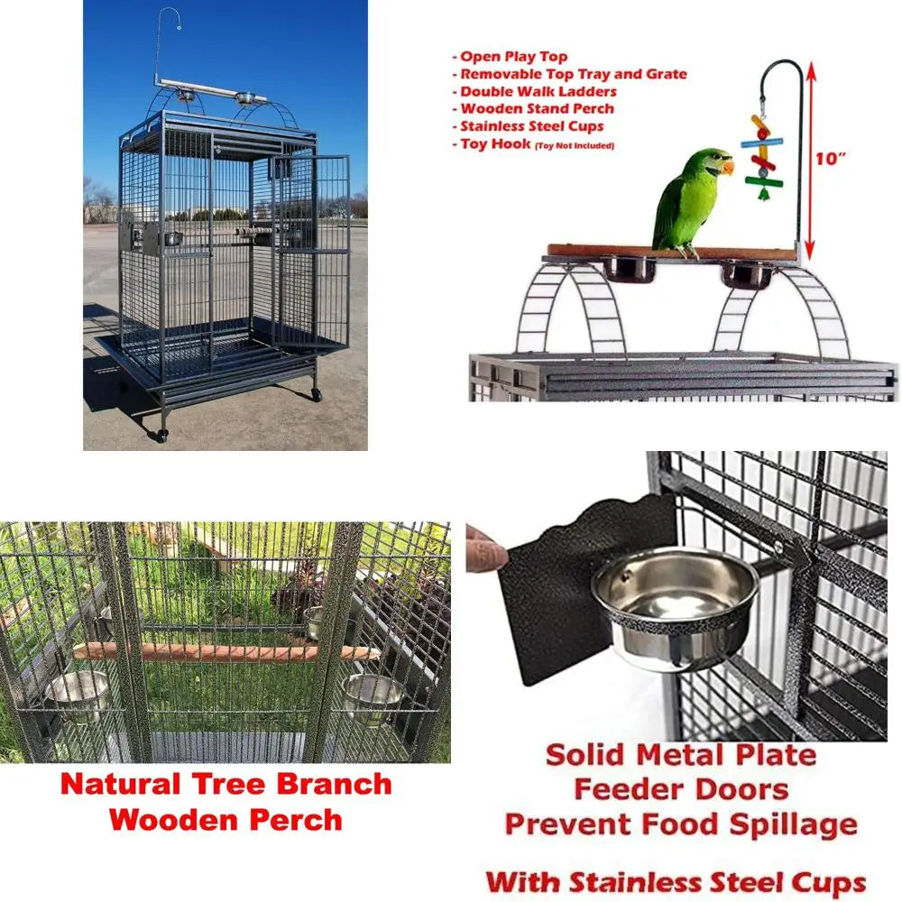 large deluxe bird cage for parrots, finches, and cockatoos - wrought iron, rolling, 28x22x75