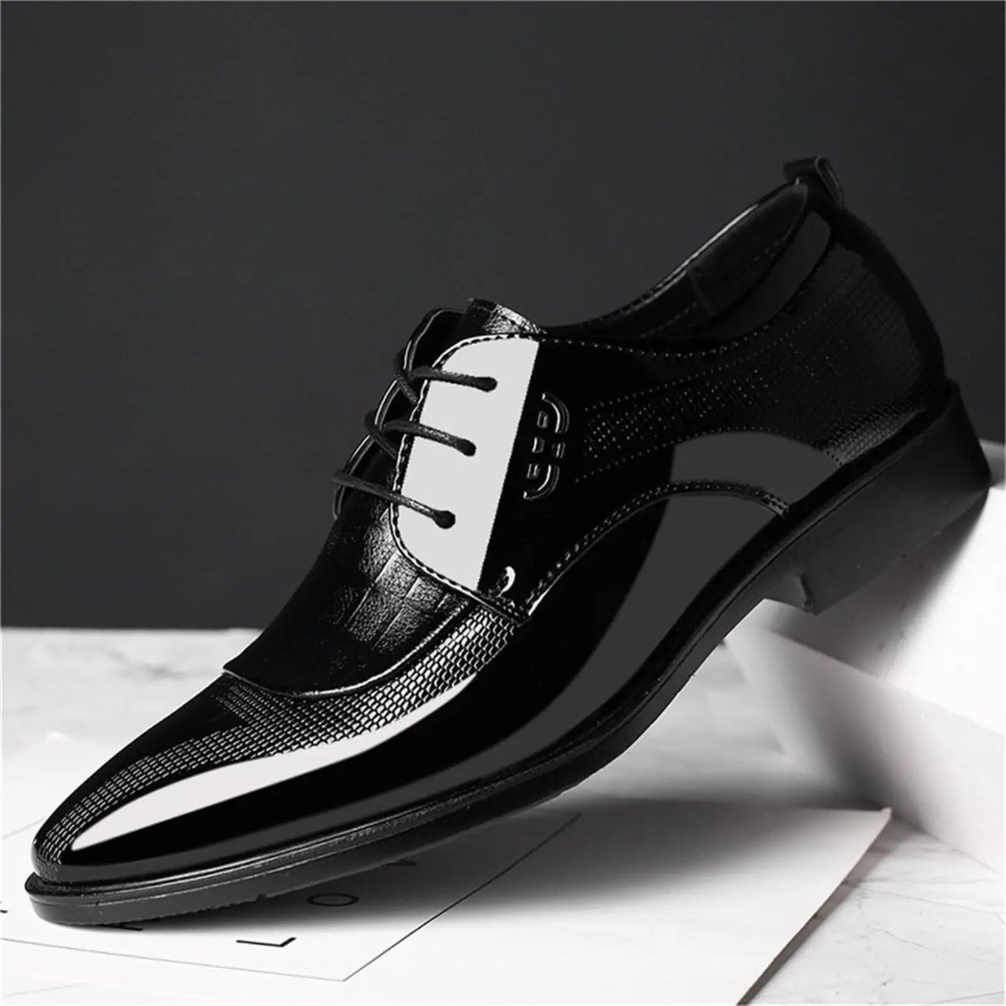 Mens Formal Oxford Patent Leather Lace Up Dress Shoes