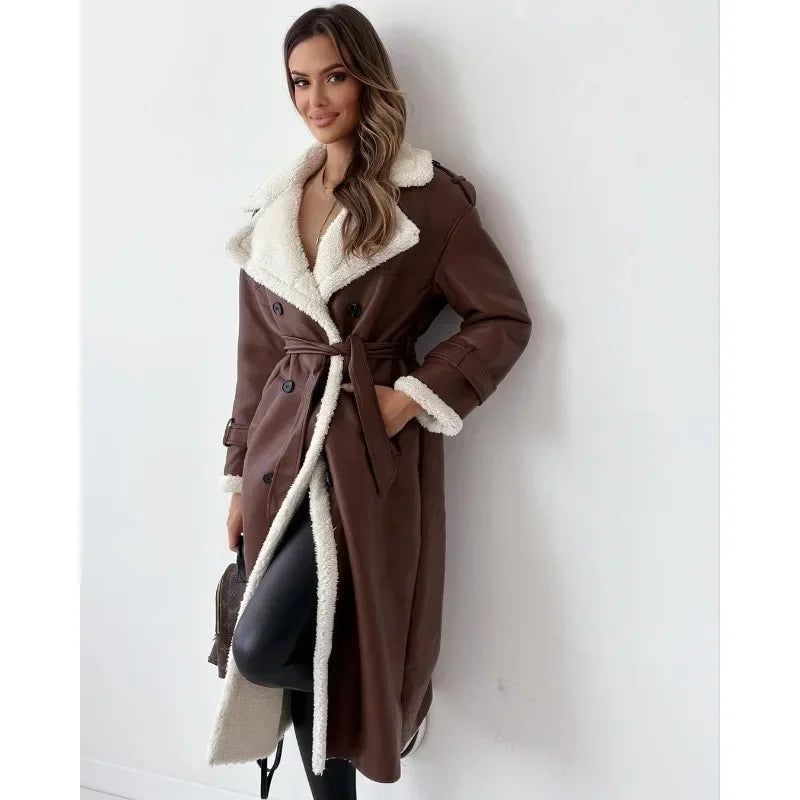 Women Coat Fashion Autumn Winter Clothes Faux Fur Thick Warm Jacket Ladies Long Sleeved Lapel Collar Elegant Soft Coat Outwear
