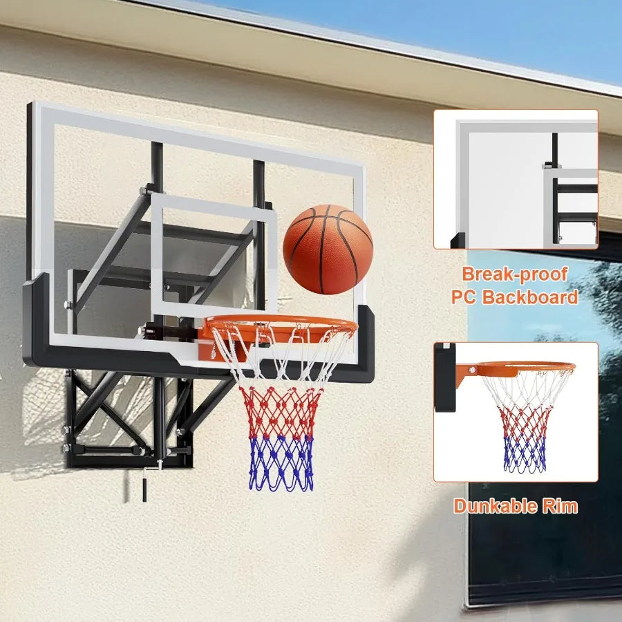 54 Inch Wall Mounted Basketball Backboard AdjustableHeight Backboard and Rim Combo for Outdoor Use Designed to Fit Most Slantin