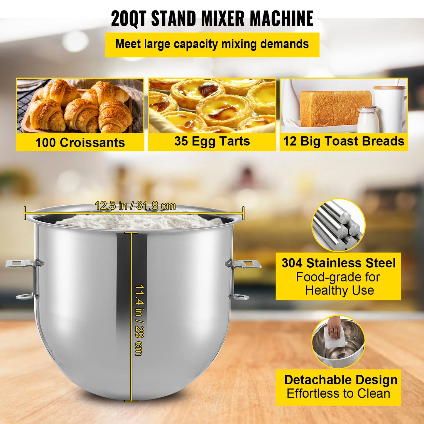 SucceBuy 20Qt Commercial Electric Stand Food Mixer 1100W Professional Kitchen Dough Mixer Bread Pastry Kneading Whipping Machine