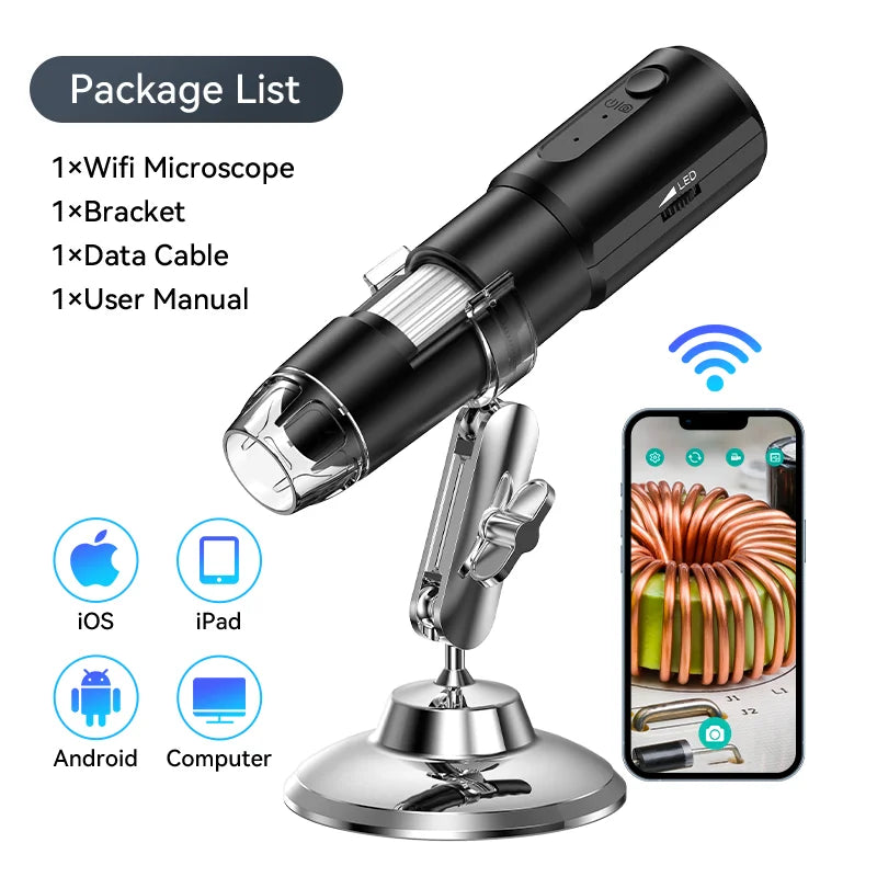 Wireless Digital Microscope 1000X Magnifier Professional USB WiFi Electronics Camera for Smartphone PCB Inspection Tools