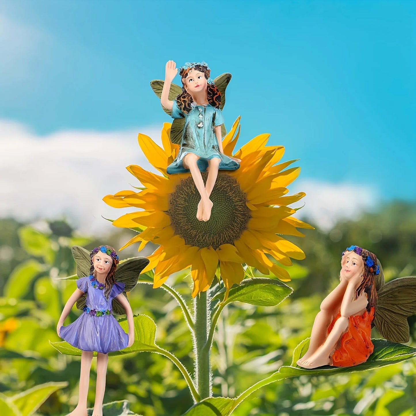 6 Pieces Miniature Fairies Accessories Mini Figurines with Stick Little Girl Sculpture Yard Ornaments Potted Plants Resin Decor