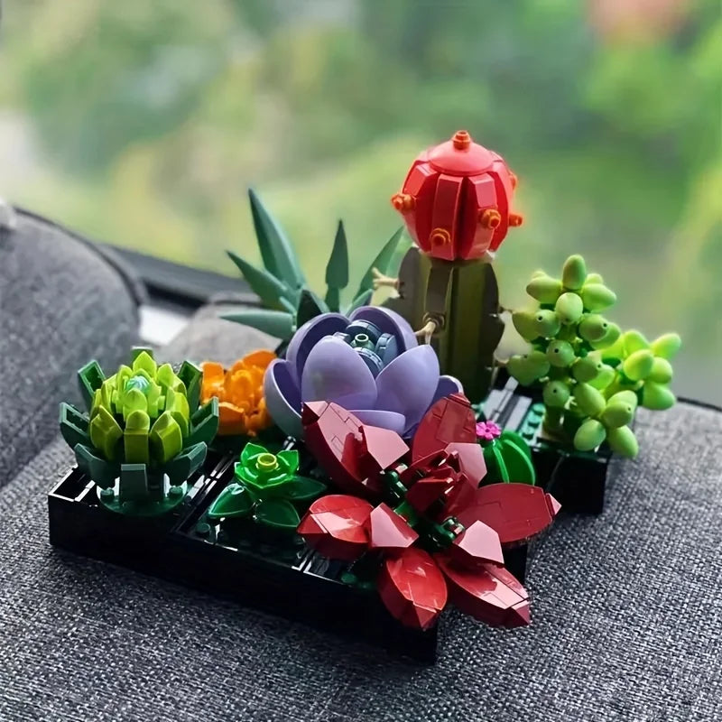 Plant-compatible succulent plant potted model ornaments children's small particle assembled building block toys