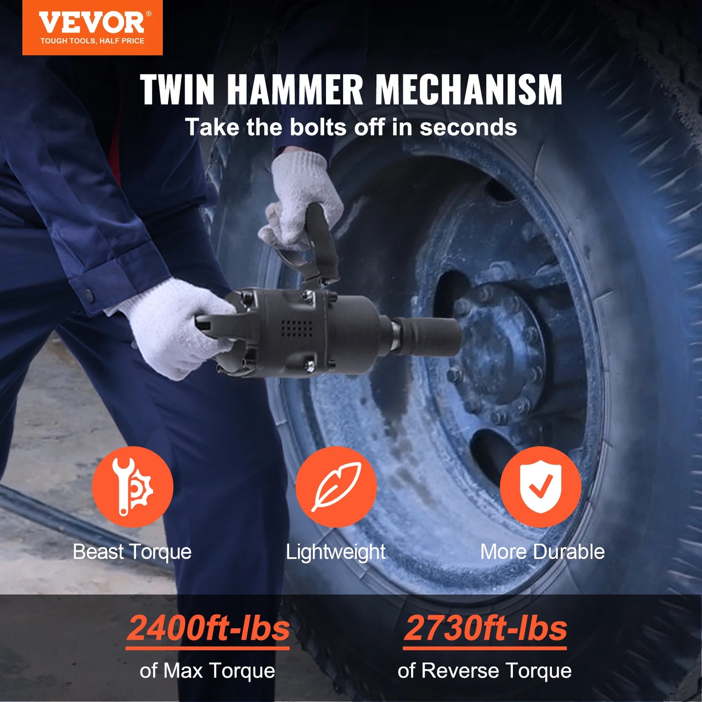SucceBuy  Air Impact Wrench Up to 2730ft-lbs Reverse Torque Output 1"Pneumatic Impact Gun for Heavy Duty Repairs and Maintenance