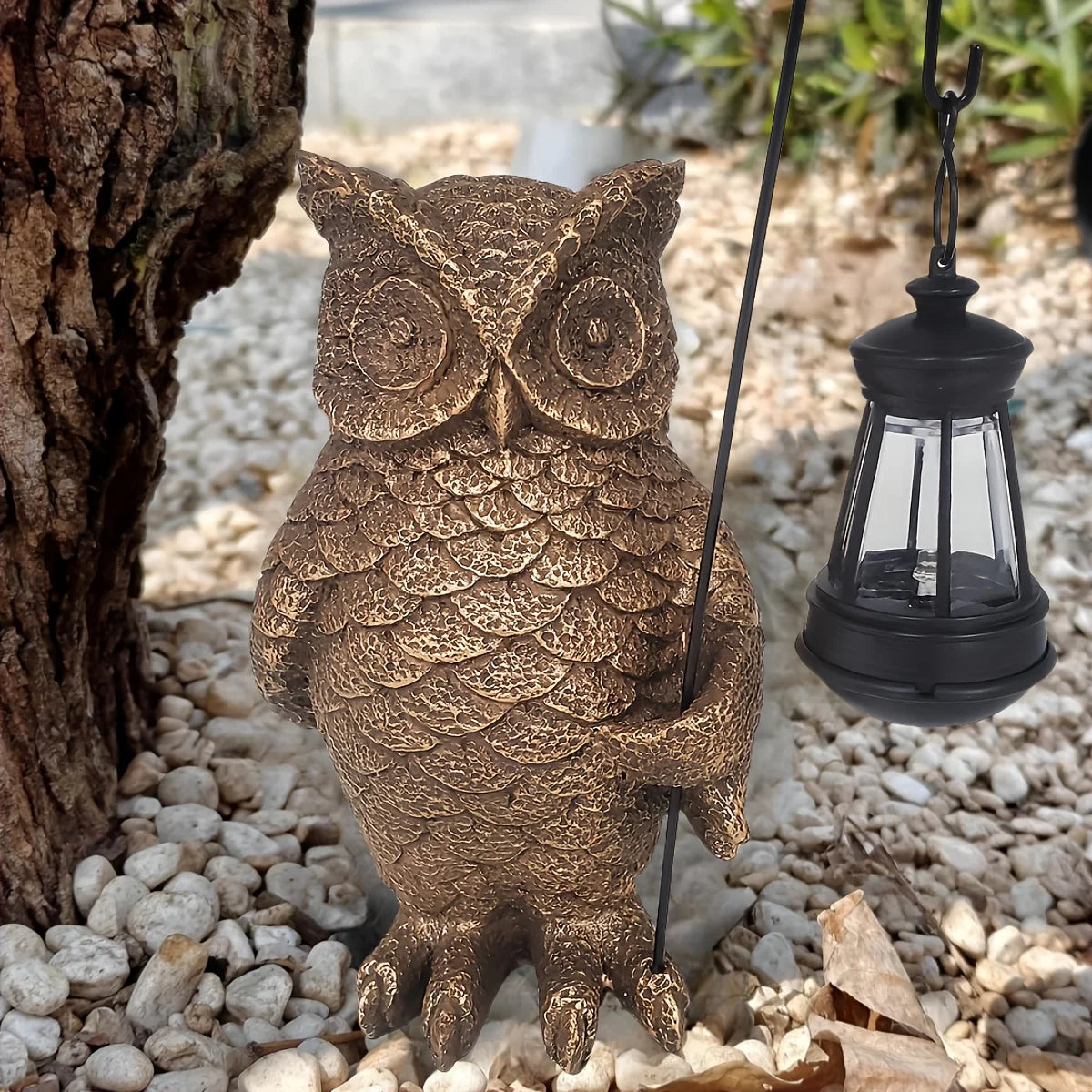 Outdoor Solar Garden Decor Lights, Outdoor Owl Solar Statue Light, Solar Garden Statue Owl holding lanter Figurine Light
