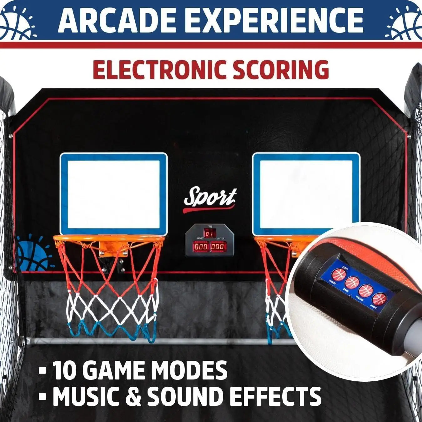 W_Dual Shot Sport | Arcade Basketball Game for Home | Paddle Scoring Hoop, 10 Game Modes, 4 Balls | Foldable for Easy