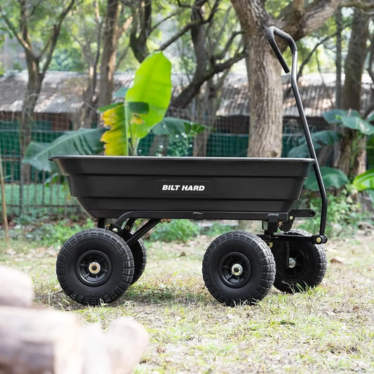 4 Cu Ft Dump Wagon Heavy Duty for Yard, Quick Release, Poly Garden Dump Cart 600 lbs with No Flat Tires, Outdoor