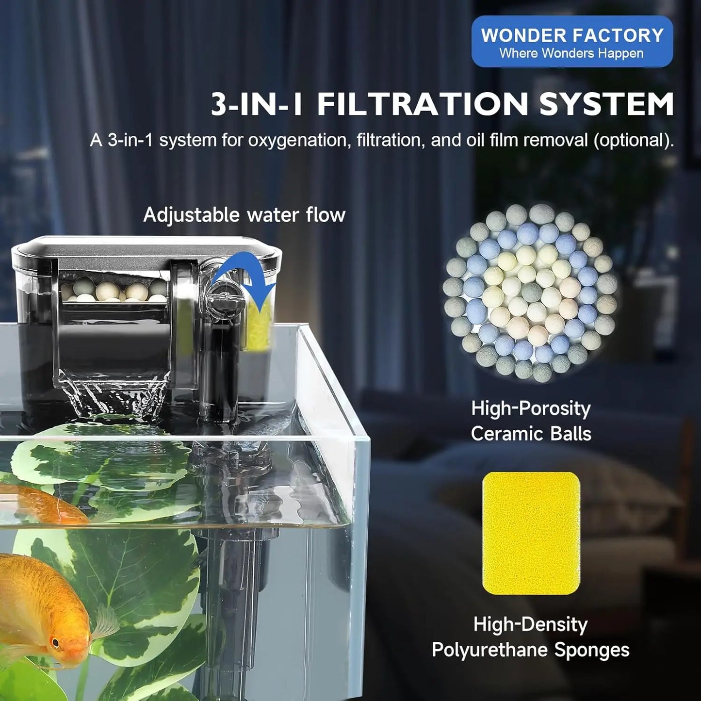 2.6 Gallon Glass Betta Fish Tank with Heater Self Cleaning System Efficient Filter Bright Light
