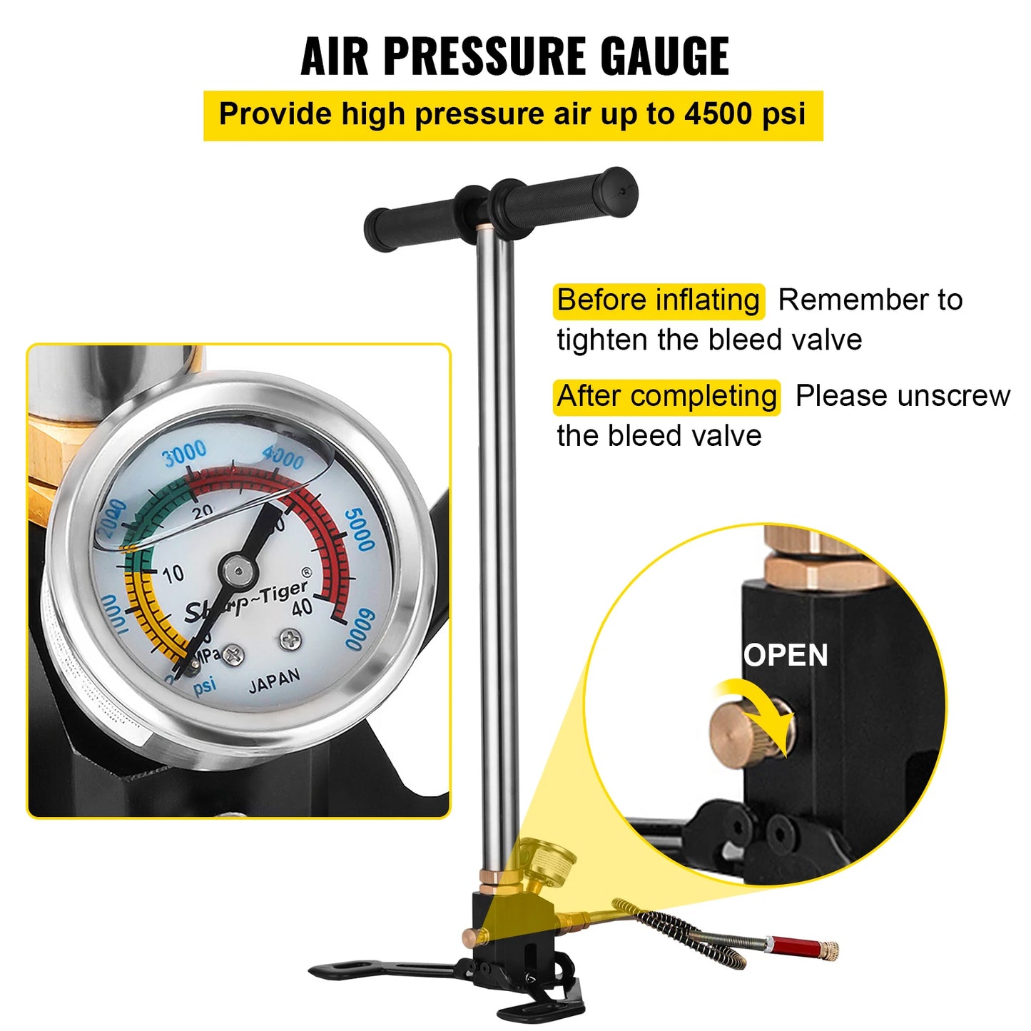 SucceBuy 3 Stage PCP Pump + Pressure Gauge 4500PSI Tire Kayak Ball Inflatable Air Gun Filling Stirrup High Pressure Hand Pump