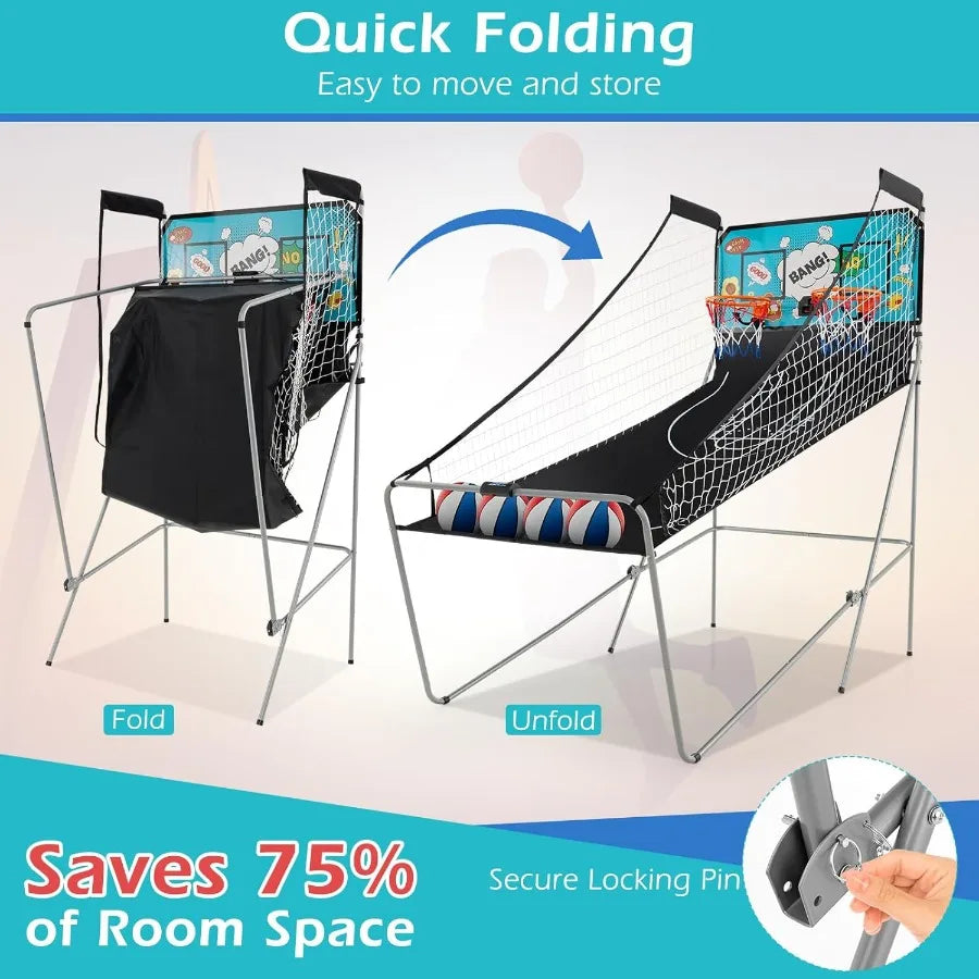 Foldable Dual Shot Basketball Arcade Game Electronic Basketball Hoop with LCD Scoreboard for Indoor and Outdoor Use Features 8