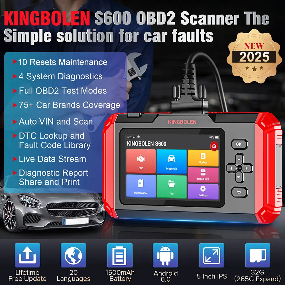 KINGBOLEN S600 Lifetime Free Update Car Diagnostic Tools ABS SRS ECM TCM 4 systems 10 Resets Auto OBD Scanner pk LAUNCH X-431