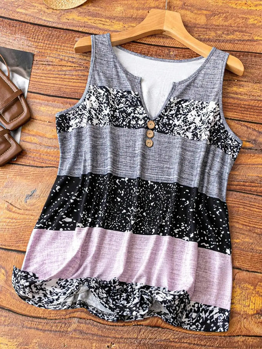 Plus Size 1XL-5XL Women's Summer New Casual and Fashionable Color Splicing Notch V-neck Sleeveless Vest