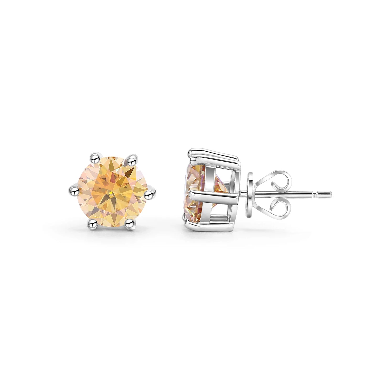GEM'S BALLET Round Cut Pink Grey Yellow Moissanite Stud Wedding Earrings in 925 Sterling Silver Moissanite Six Prongs Earrings