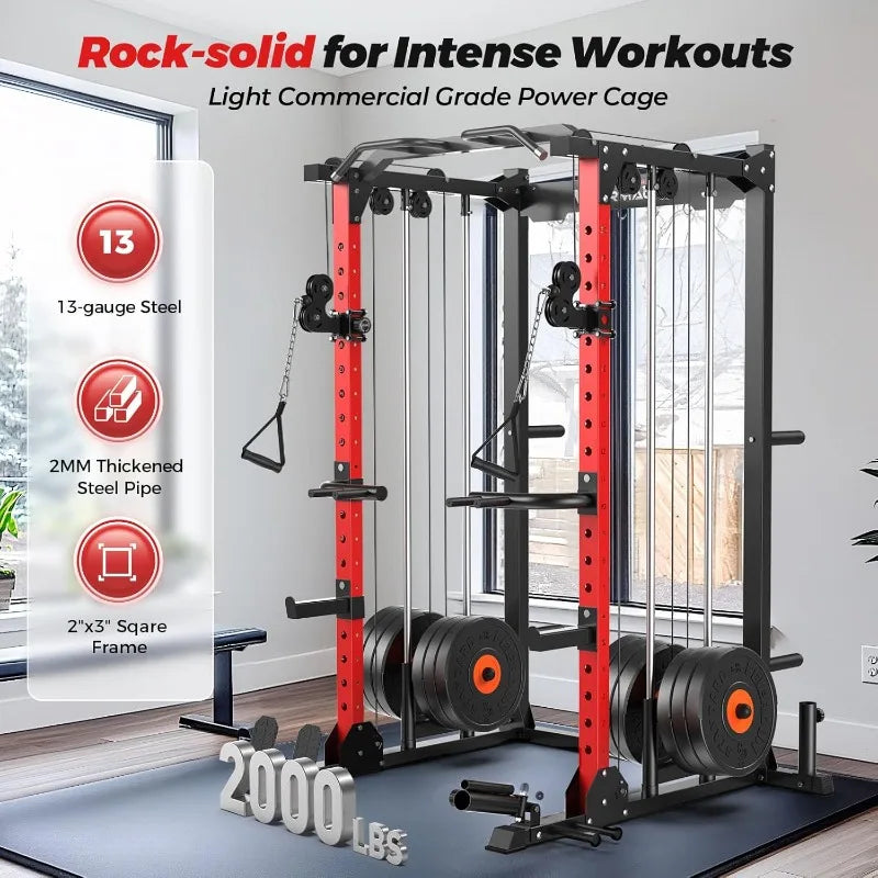 ARMAC Multi-Functional Power Rack-2000lbs Capacity All-in-One Squat Rack with Dual Pulley System for Home Gym Strength Training