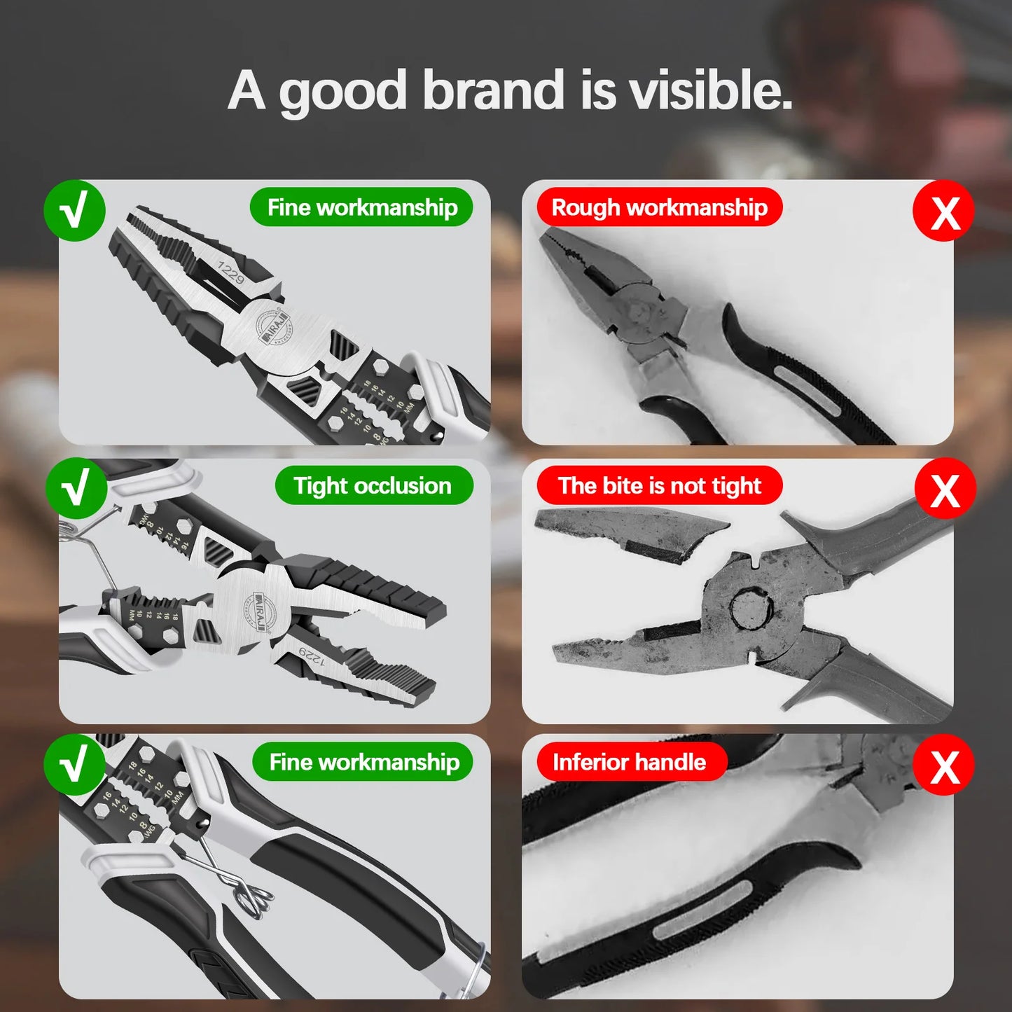 AIRAJ 8 inch Multi functional diagonal pliers 9 inch  pointed nose pliers hardware Tools wire pliers, 3 pcs electrician pliers