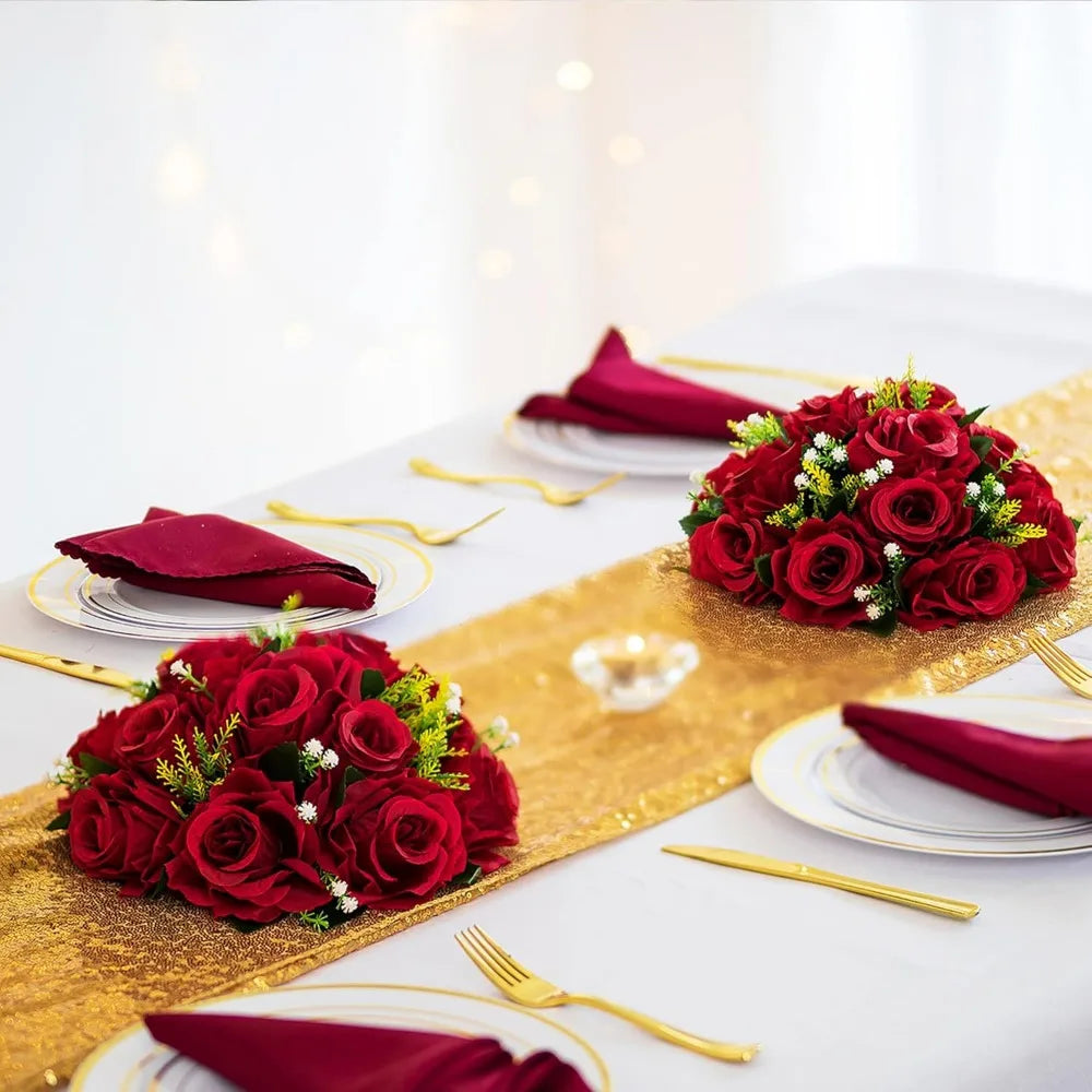 Flower Centerpieces for Tables Wedding: 10 Pcs Crimson Red Artificial Rose Flowers Balls Decoration - Fake Silk Kissing Floral