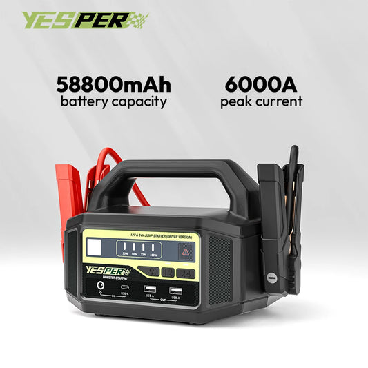 YESPER Car Jump Starter 6000A Peak, Portable 12V/24V Heavy Duty Truck Jumper Box, 58800mAh Battery Power Station
