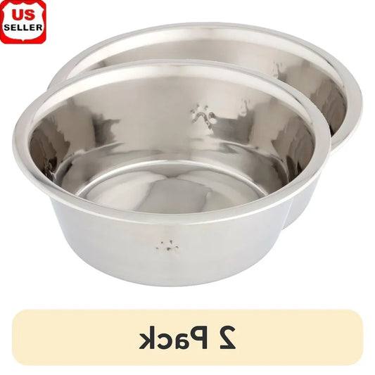 Stainless Steel Dog Bowl 2 Pack Large Non Slip Durable Dishwasher Safe Pet Feeding Dish High Gloss Finish Easy Clean