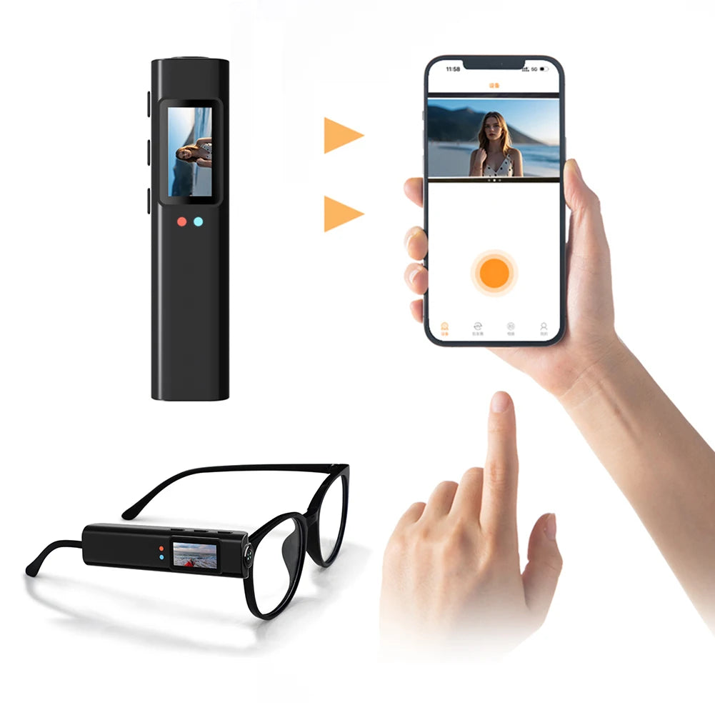 2.7K HD Glasses Camera WiFi Mini Digital Camera 0.96inch IPS Screen Motorcycle Action Cam Eyeglasses Camera for Driving Hiking