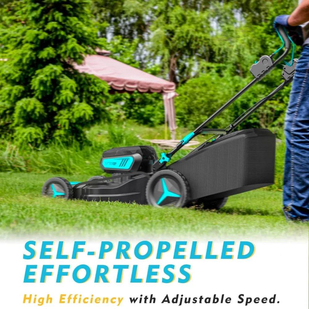 21 inch Brushless Lawn Mower, 2x20V Electric Cordless Lawn Mower, 6-Position Cutting Height Adjustment, Self Propelled Push Mowe