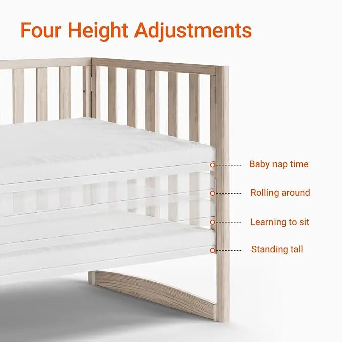 6-in-1 Mini Crib with Removable Wheels & Mattress 4 Adjustable Heights 100% New Zealand Pinewood Washed Natural