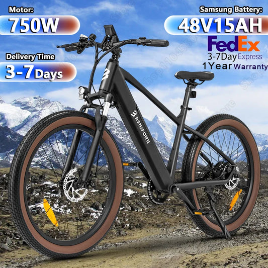 LUCKEEP C26 Aldult EBike 750W Motor 48V15AH Removable Battery City Electric Bikes 26*3.0-inch Off-road Mountain Electric Bicycle