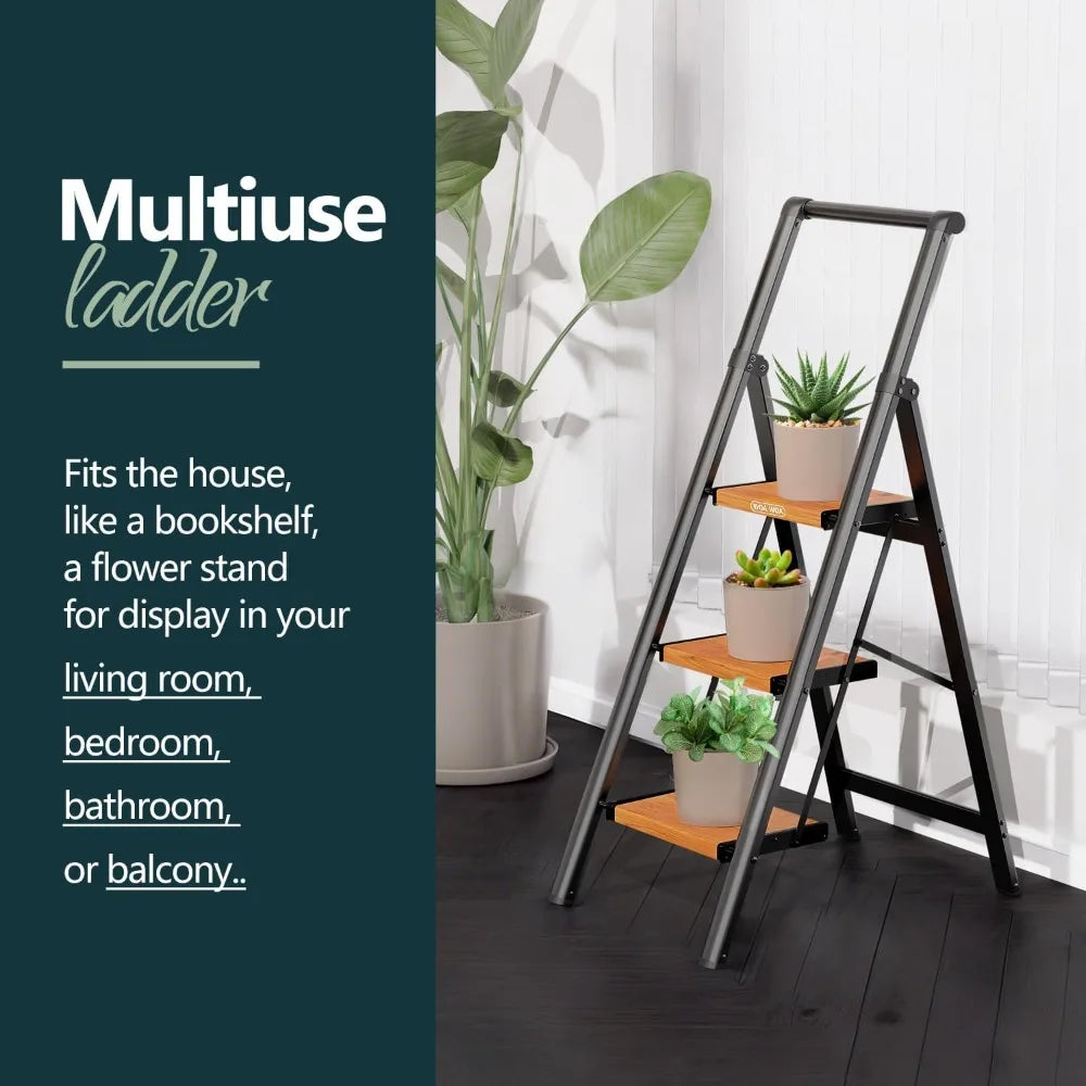 WOA WOA 3 Step Ladder, Ladders for Home, Anti-Slip Pedals, Aluminum Step Stool Foldable, Lightweight to Move, Ease of Storage, R