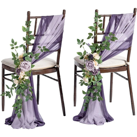 Ling's Moment 8 Wedding Chair Decorations Aisle Pew Church Artificial Flowers Greenery Swag Lilac Purple Gold Bench Ceremony Rec