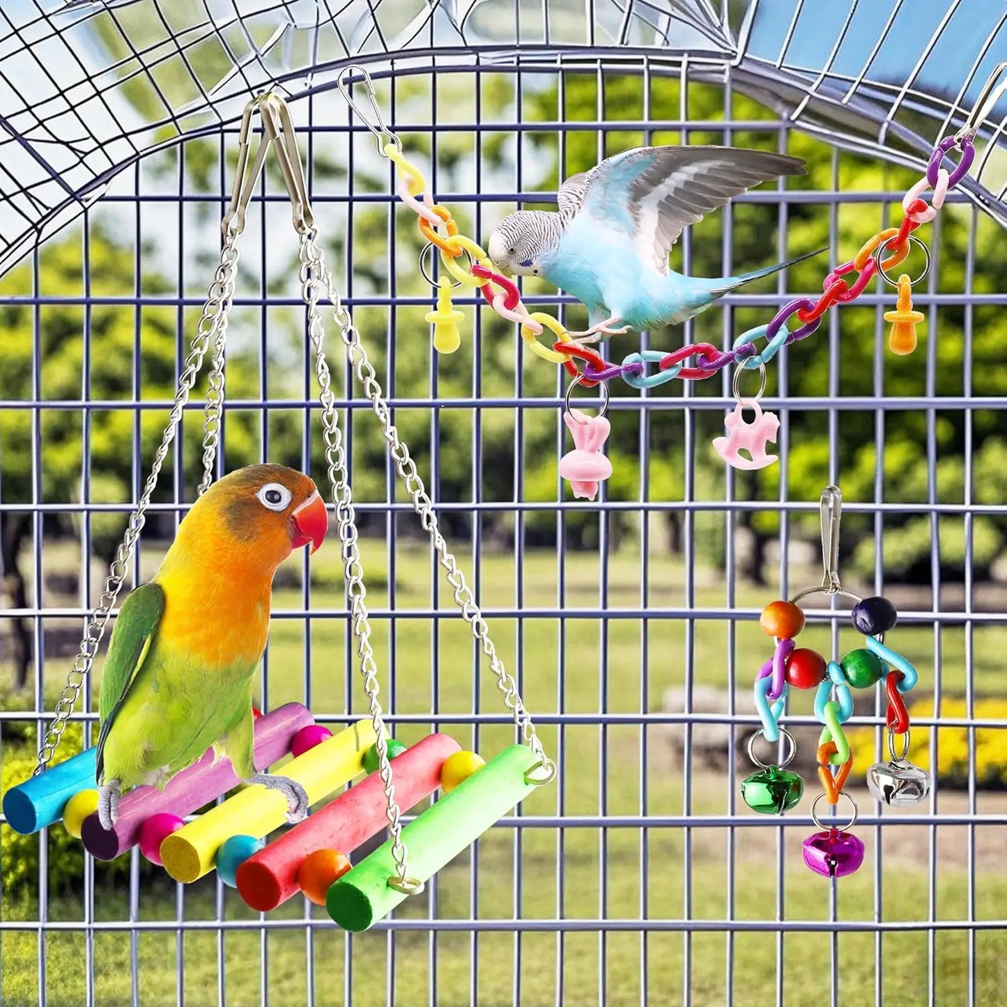 swing, ladder, perch, for parakeets, cockatiels, conures, finches, budgies, lovebirds, parrots, small-medium birds, climbing fun