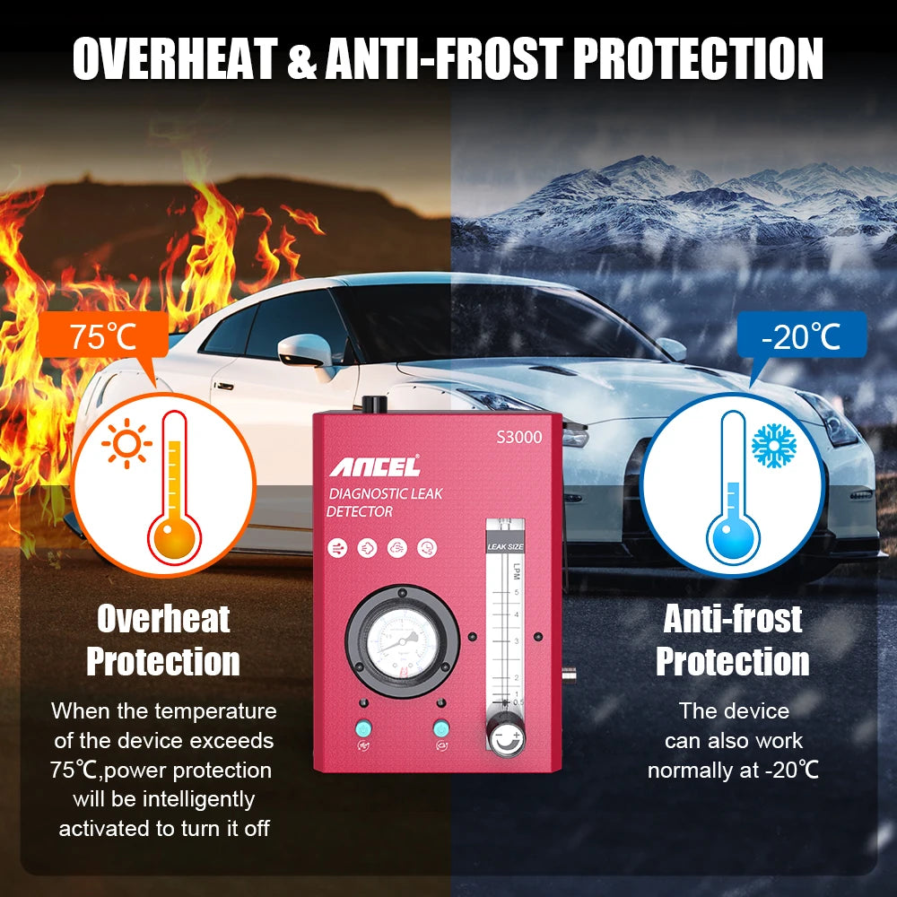 ANCEL S3000 Car Smoke Leak Detector EVAP Smoke Machine Diagnostic Tool Car Fuel Pipe Leak Detector Tester Auto Vacuum Tester