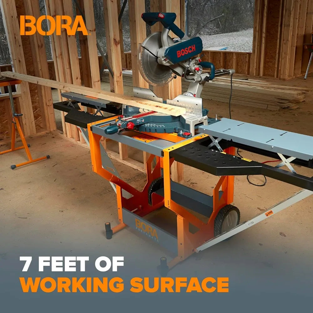 Bora Portamate Miter Saw Stand Work Station 400 Lbs Max Weight Portable Rolling Table Saw Stand Workbench with Folding Wing Exte