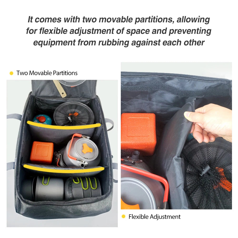 Camping Cookware Bag Cooking Utensils Bag Outdoor Stove Storage Container Cooking Tote Bag with Movable Partitions Size M L