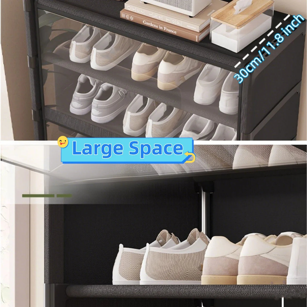 Display Cabinet Storage Box Shoe Rack Cabinet Handbag Organizer Large Capacity Collectible Toy Display Case W/ Clear Door