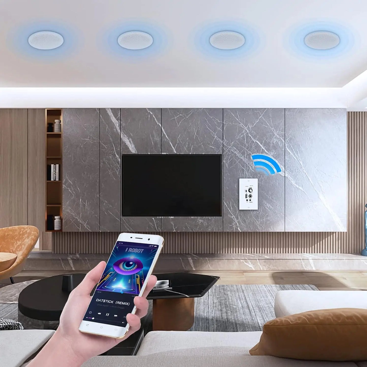 Herdio 6.5 Inch Bluetooth in Wall in Ceiling Speakers 600 Watt  with Wall Amplifier Receiver for Home Theater Office,2 Pairs