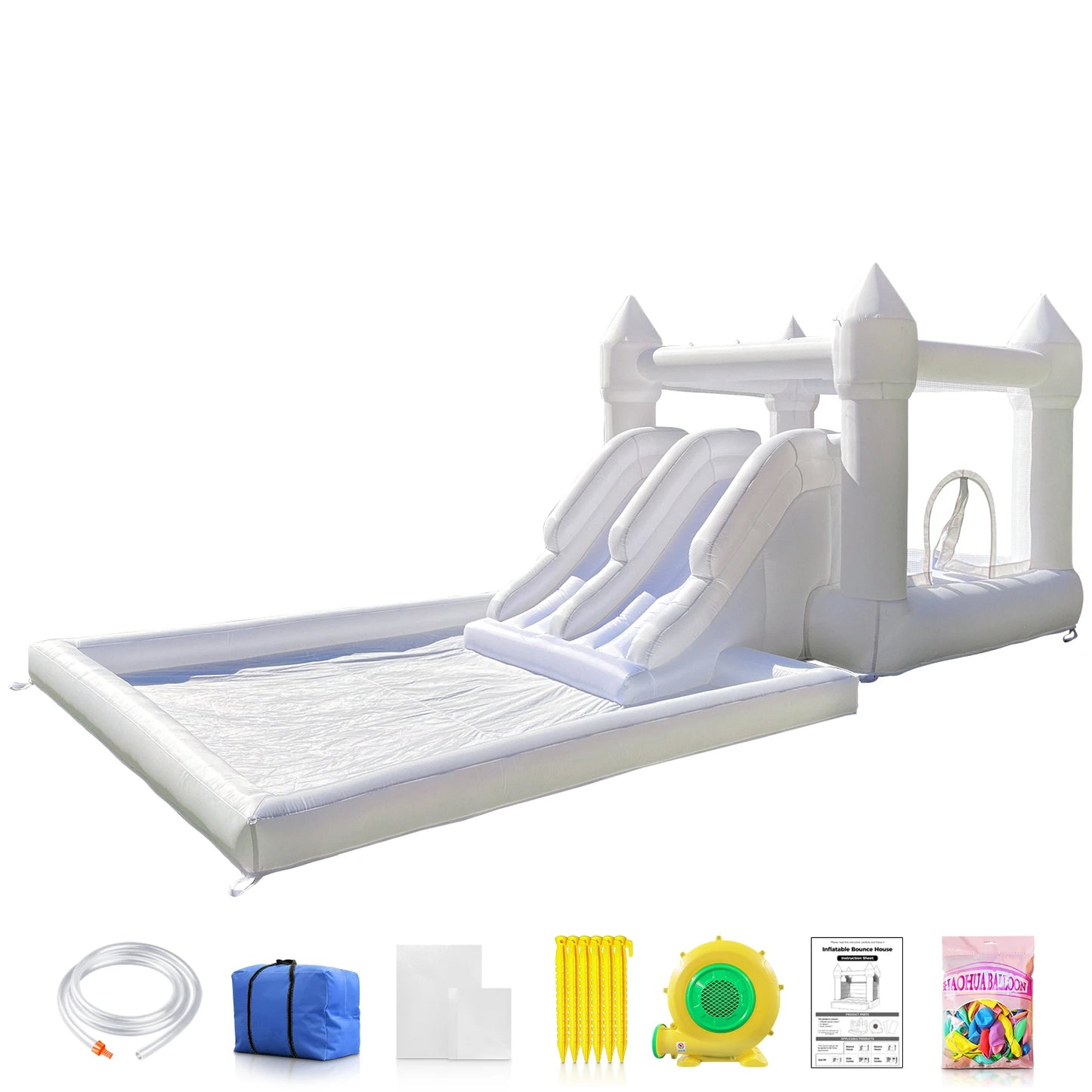 Kids Party Large 19ft Inflatable White Bounce House With Double Slide And Big Ball PIt Customization Oxford Bouncy Castle