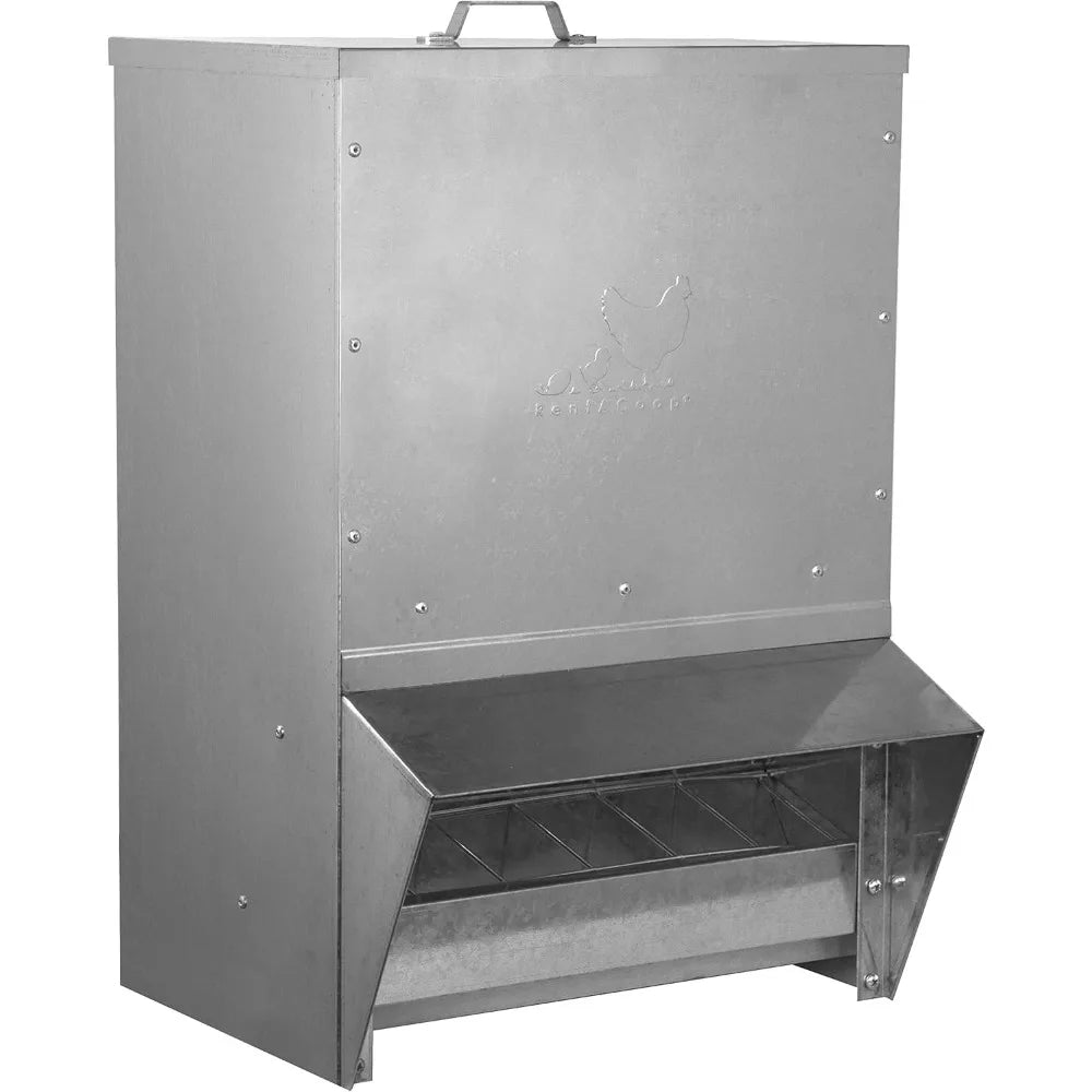 RentACoop Mounted Metallic Trough Poultry Feeder: Waterproof, Chickens/Poultry/Etc. (50LB Capacity)
