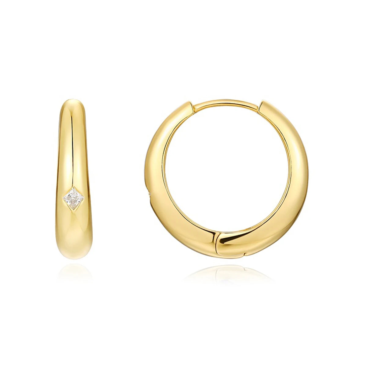 1 Pair Gold Hoop Earrings 925 Sterling Silver 18K Gold Plated Minimalist Style with CZ Accent for Women Jewelry Gift