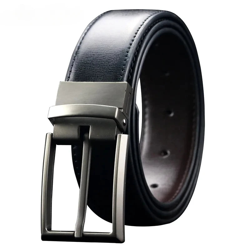 Belt Men's Reversible Leather Dress Belt Metal Pin Rotated Buckle Fashion Luxury Brand Male Belt High Quality Waistband