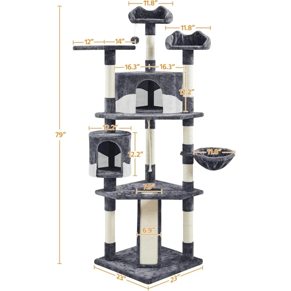 79inMulti-Level Cat Trees Indoor Cat Tower with Sisal-Covered Scratching Posts,Plush Perches and Condo for Kittens,Cats and Pets