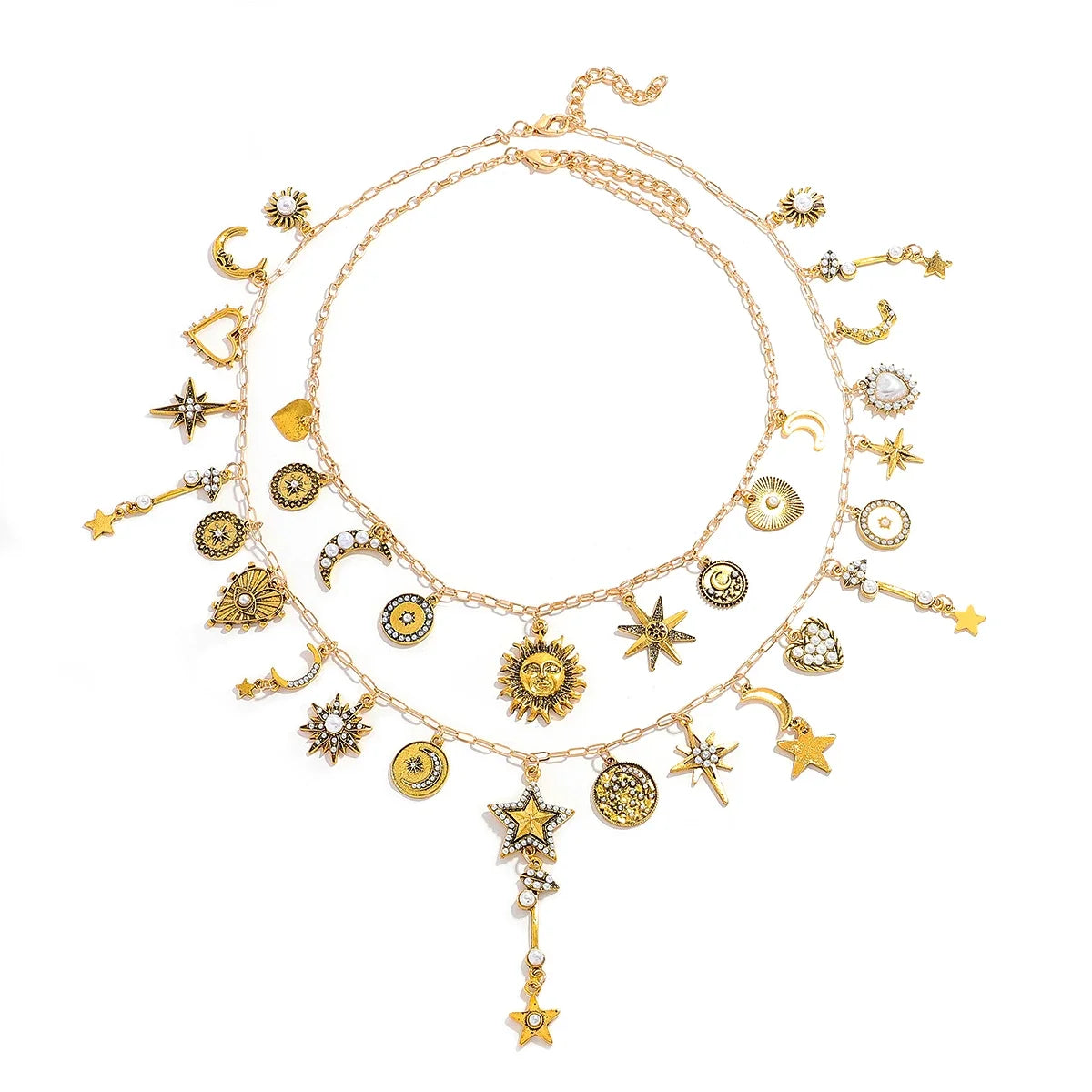 Trendy Double Layer Sun Star Pendant Necklace For Women Ancient Greek Style Lucky Exquisite Jewelry Birthday Gift For Women
