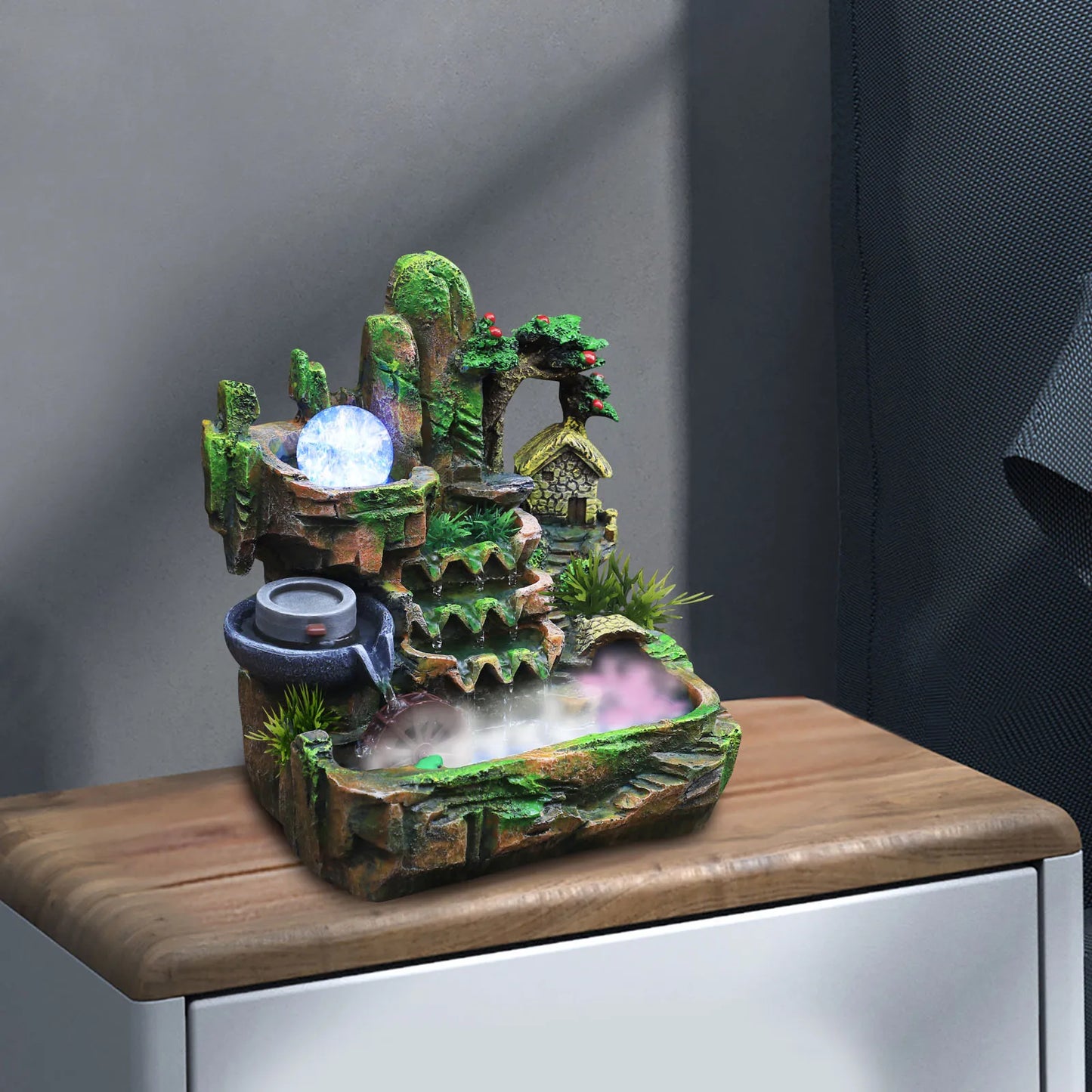 Rockery Water Fountain with Atomizer, Rotating Ice Crack Ball, Relaxing Effect, Ideal Gift for Home Decor and Well-being