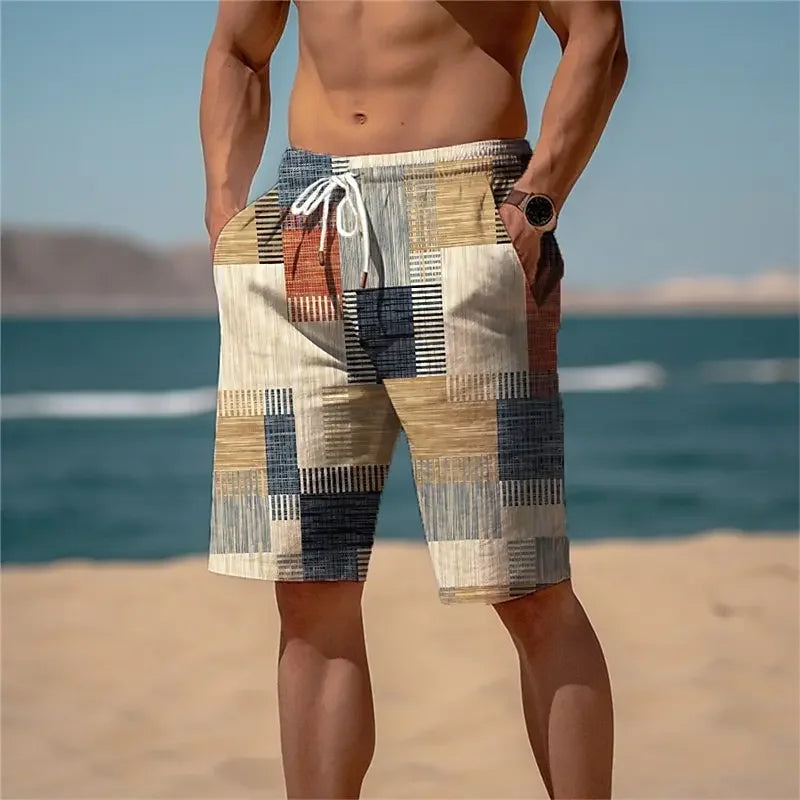 Summer Hawaiian Quick Dry Beach Shorts Plaid Trunks