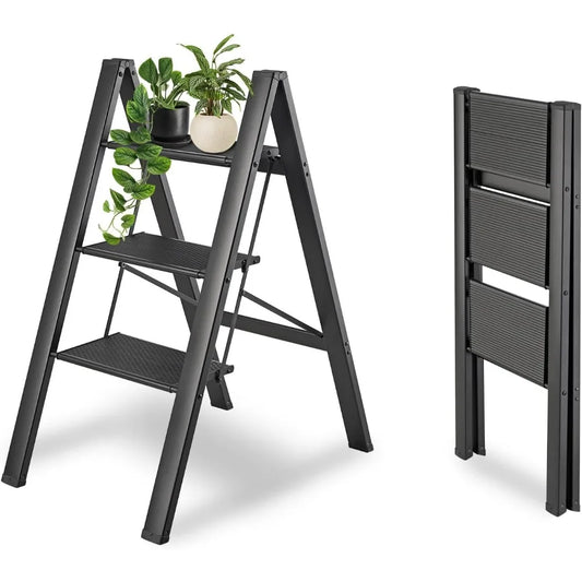 3 Step Ladder, Folding Step Stool with Wide Anti-Slip Pedals,Max Load 330 Lbs Capacity,Lightweight Aluminum Sturdy Step Ladder,