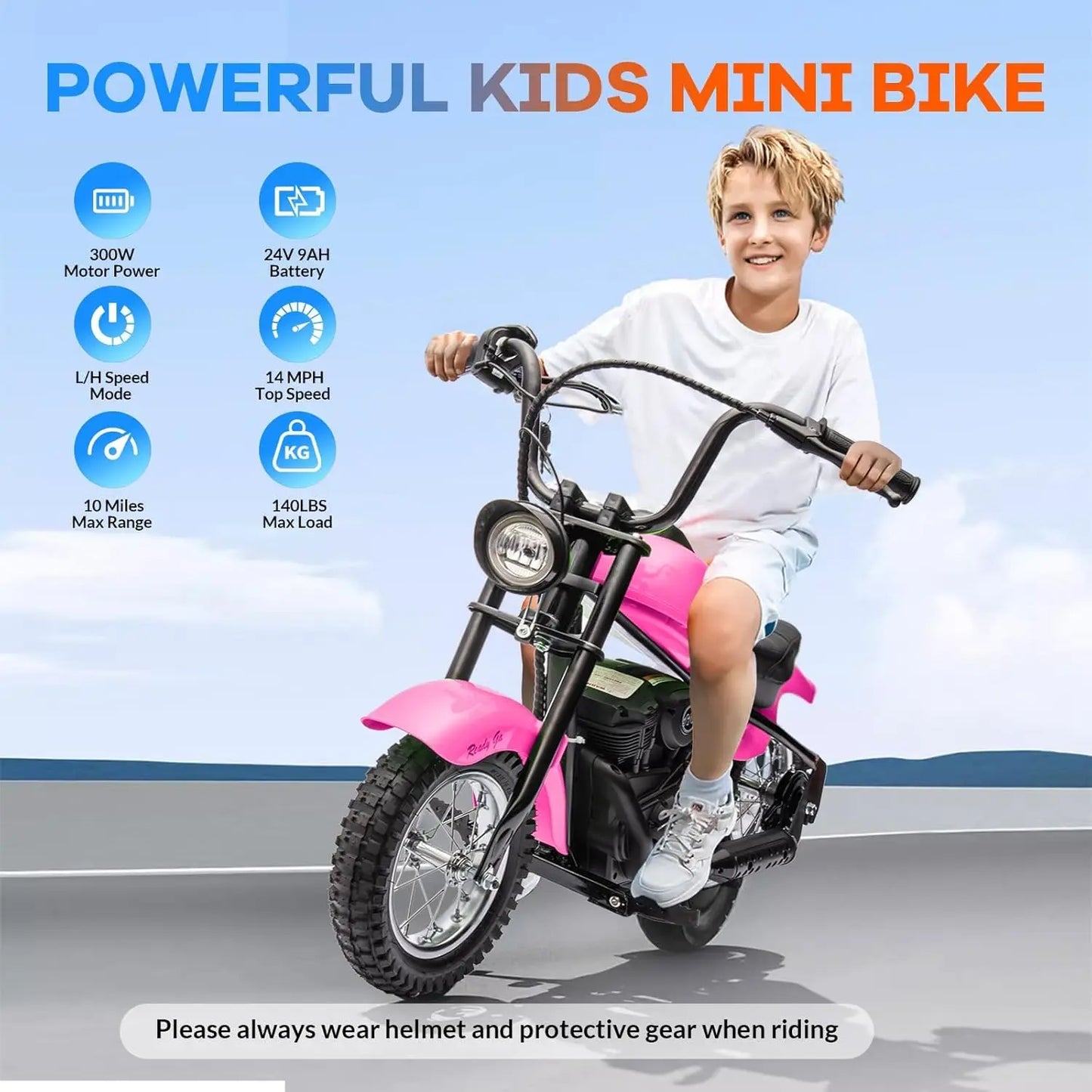24V Electric Dirt Bike 250W Electric Motorcycle with LED Light Leather Seat Two Speed Max Up to 14MPH