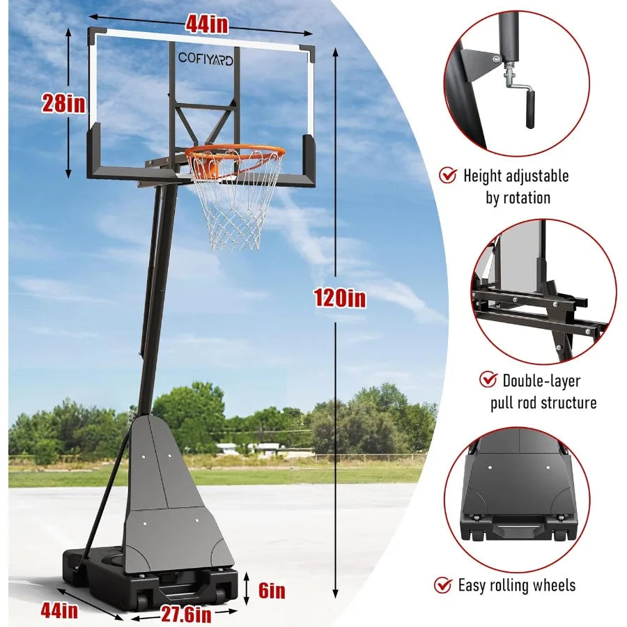 Basketball Hoop Outdoor with 44 54 Inch Shatterproof Backboard 5.2510FT Height Portable Basketball Hoop with Sandbag Adjustable