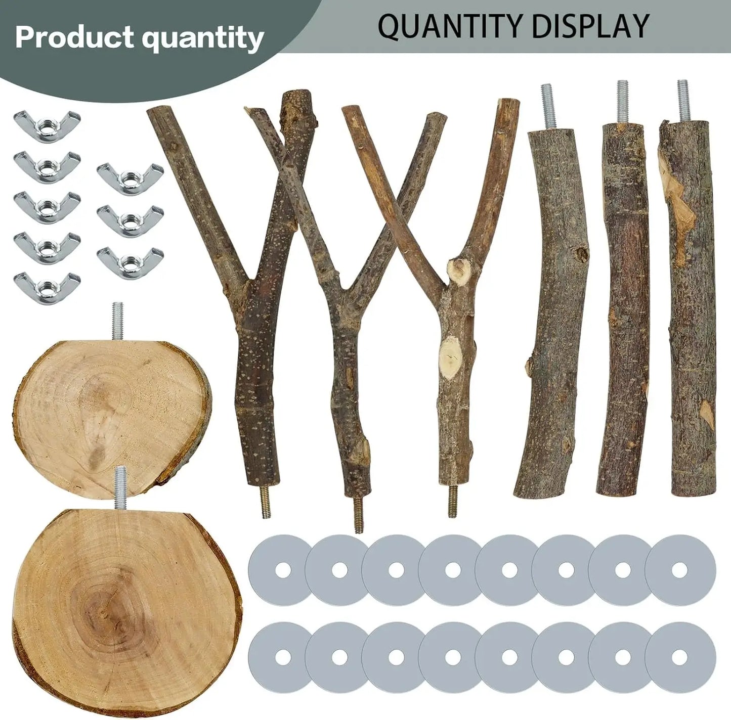 8PCS Natural Wood Bird Perches – Multi-Branch Cage Stand & Platform for Parakeets, Budgies, Cockatiels & Small Parrots