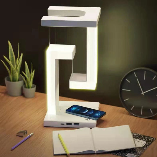 LED Desk Lamp Magnetic Levitation Night Light 3 Gears Touching  LED Table Lamp with Phone Wireless Charging White